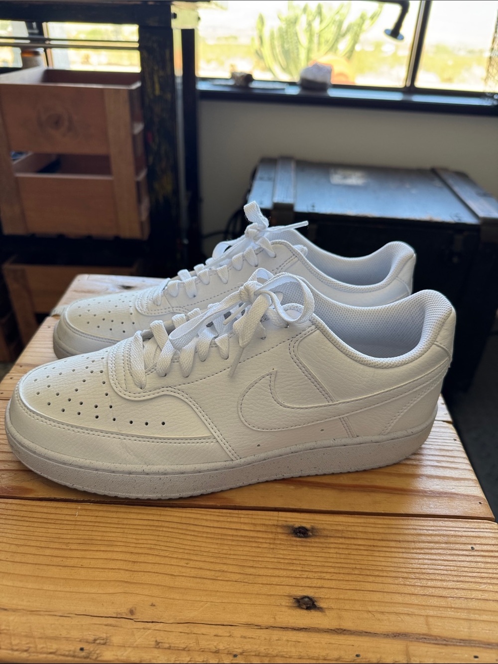 Nike Court Vision Triple White Leather Low-Top Men's Sneakers